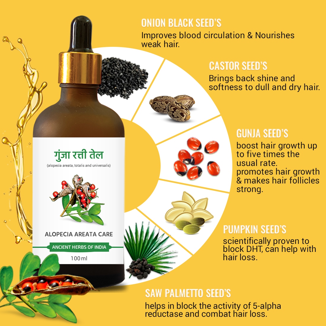 Gunja Oil for Hair Growth & Alopecia care | For Hair Fall Control, Scalp Treatment for Strong & Healthy Hair | For Men & Women 100ml